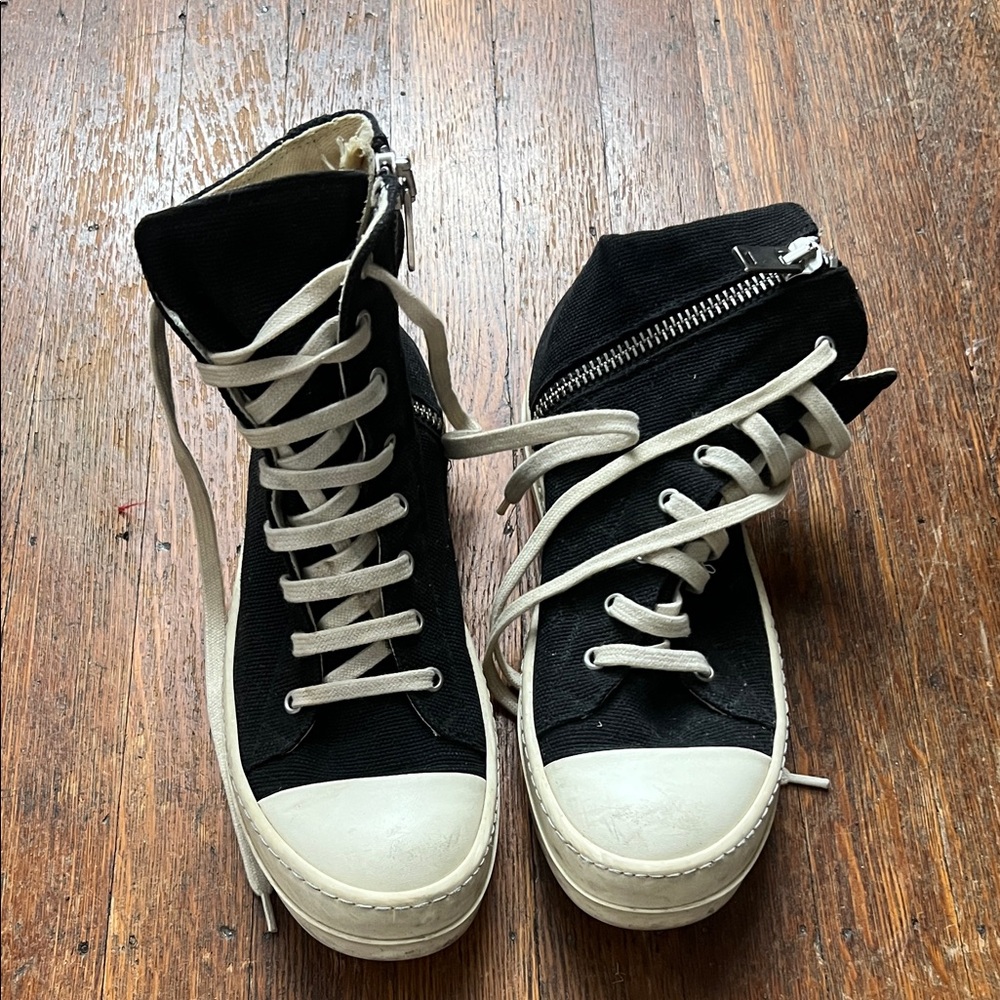 Rick Owens Black and White High-Top Sneakers